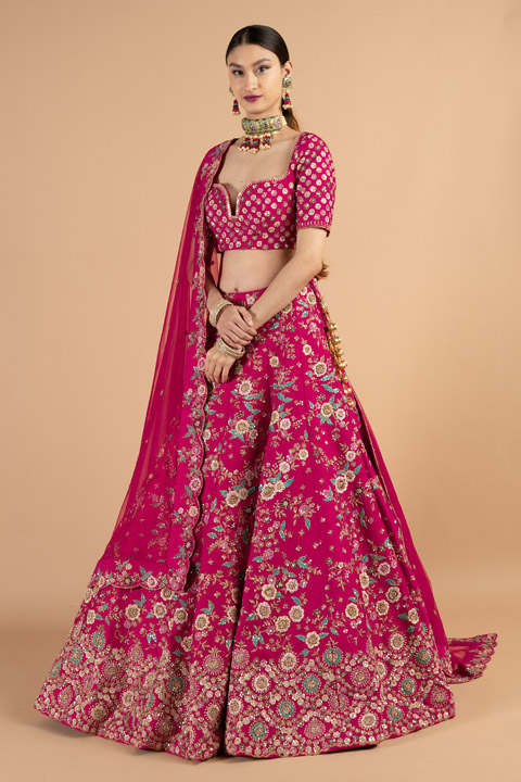 Mini flower embroidered pink lehenga set